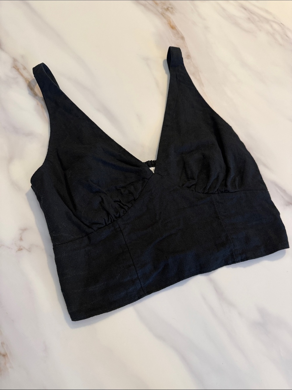 Abercrombie & Fitch Linen Smocked Back Cropped Tank Top Shirt Small Black - Picture 2 of 9
